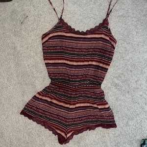Womens romper with burgundy Aztec stripes